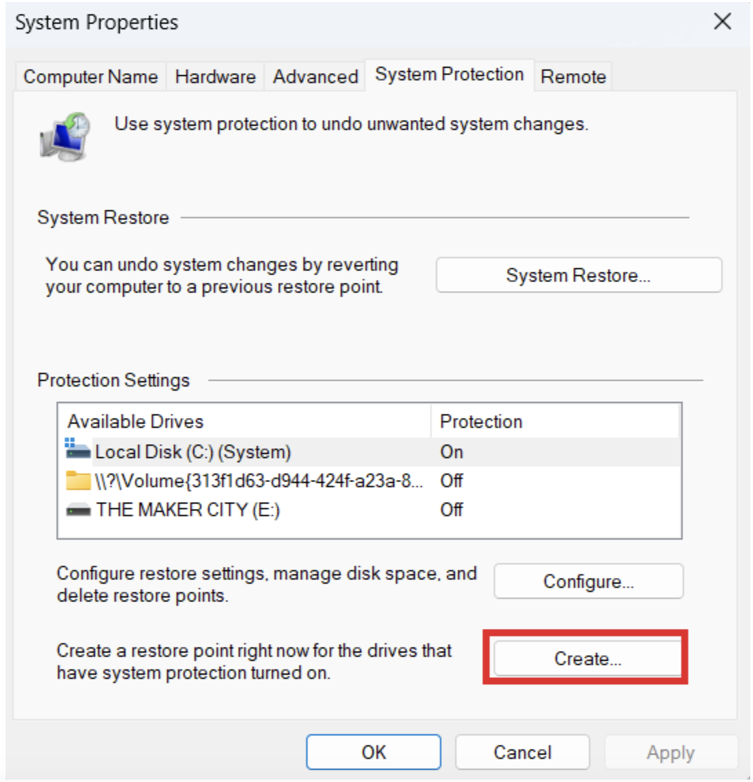 Click on Create to initiate the process